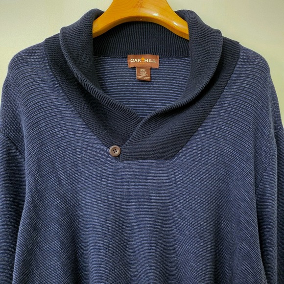 Oak Hill Shawl Collar Sweater Sz 2XL Blue Knit Long Sleeve Retro Grandpa Preppy - Picture 4 of 12